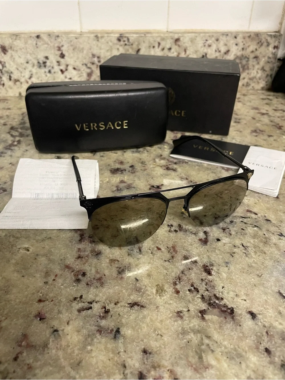 Versace Black Frame Sunglasses pilot aviator mod VE 2181 receipt case unisex